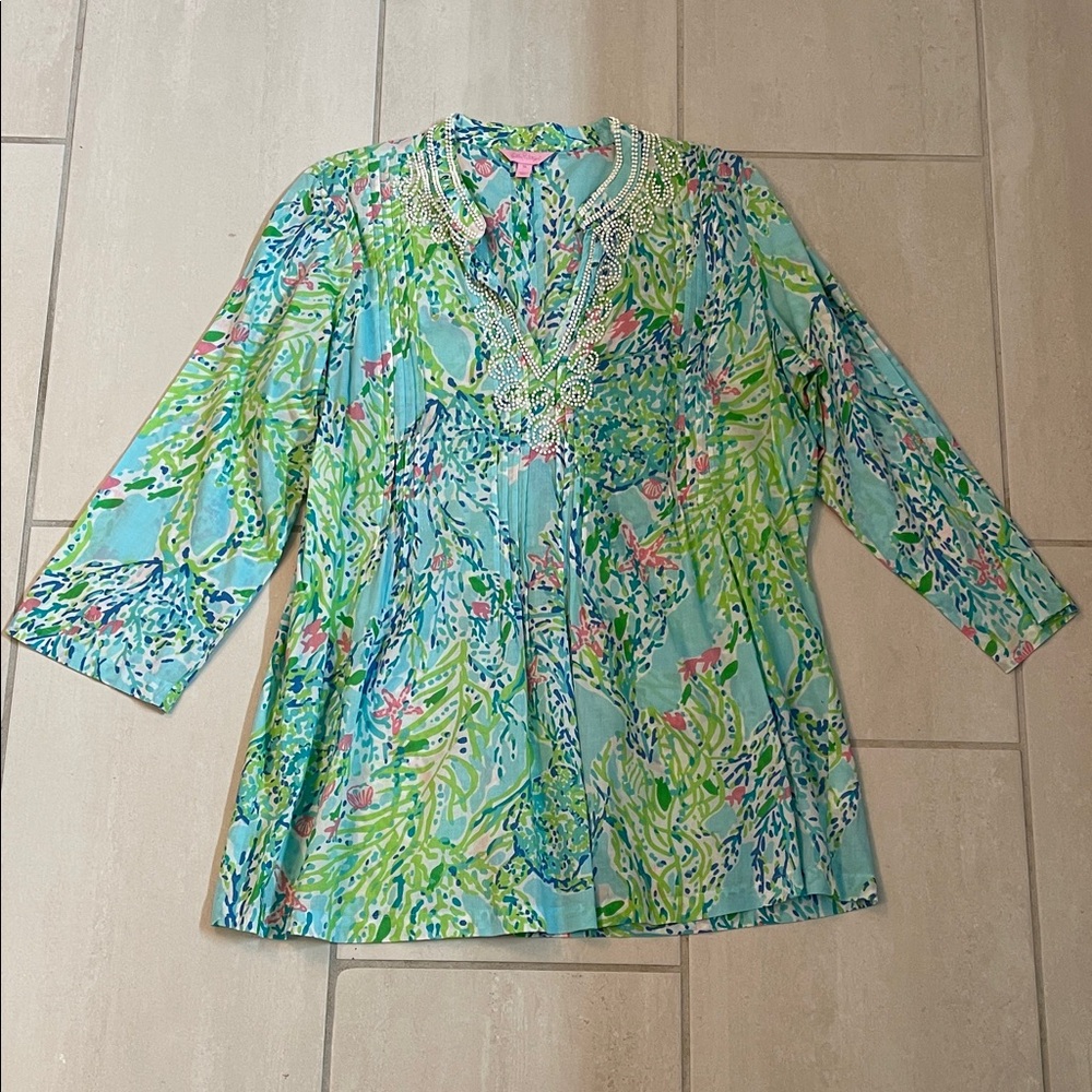 Lilly Pulitzer Aqua and Lime Tunic Top